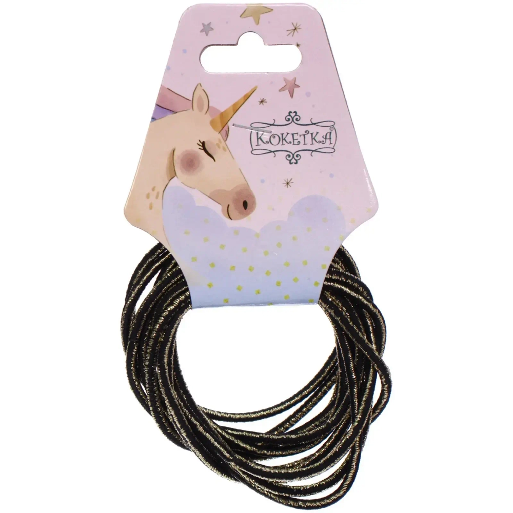 Резинки для волос 12шт «ЕЖЕВИКА», цвет черный с золотом, d-5,5см (подвес Единорог)