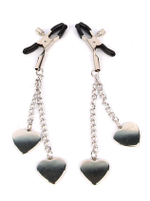 Серебристо-черные зажимы на соски с декором в виде сердечек (Цвет: серебристый с черным)