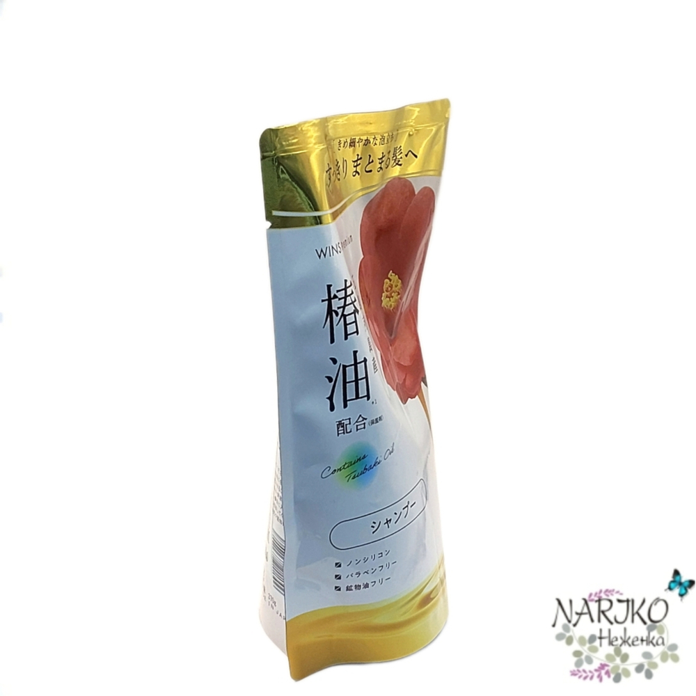 Восстанавливающий шампунь с маслом Камелии NIHON Wins Premium Tsubaki Oil Shampoo, мягкая упаковка 370 гр.