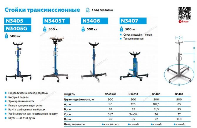NORDBERG (N3405T) Стойка трансмиссионная, 0,5 т, с регулируемой насадкой