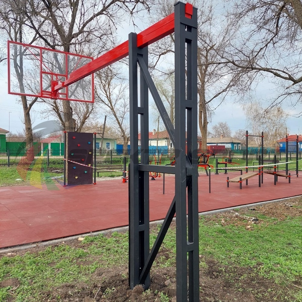 Стойка баскетбольная уличная с защитой, щитом из оргстекла, аморт
