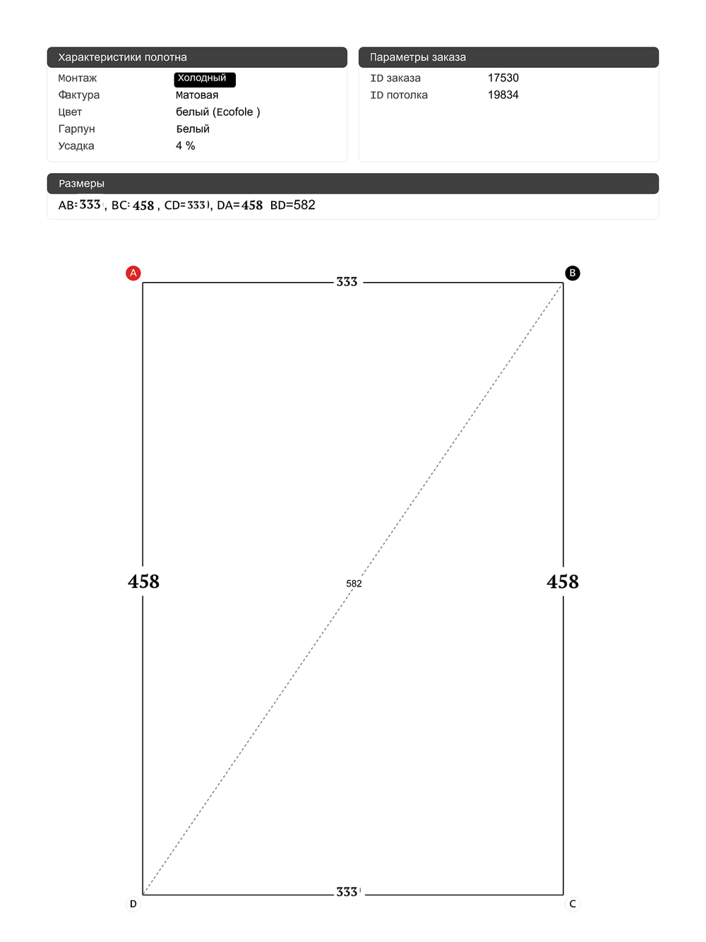 Матовый натяжной потолок 15.8 м2