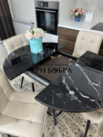 Круглый стеклянный раздвижной стол "Черный оникс" и стулья "ГУЧИ" ваниль