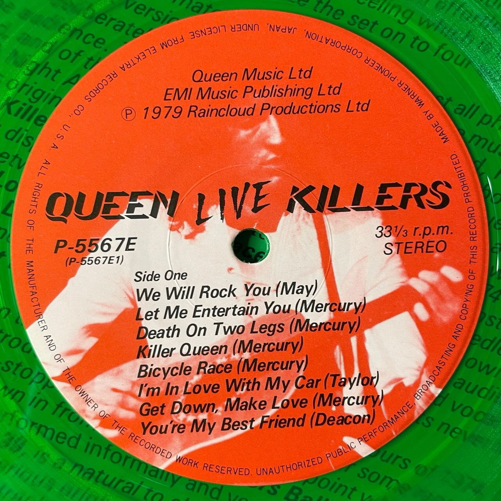 Винтажная виниловая пластинка LP Queen Live Killers (Japan 1979) (No Obi) (Grenn and Red Vinyl) We Will Rock You