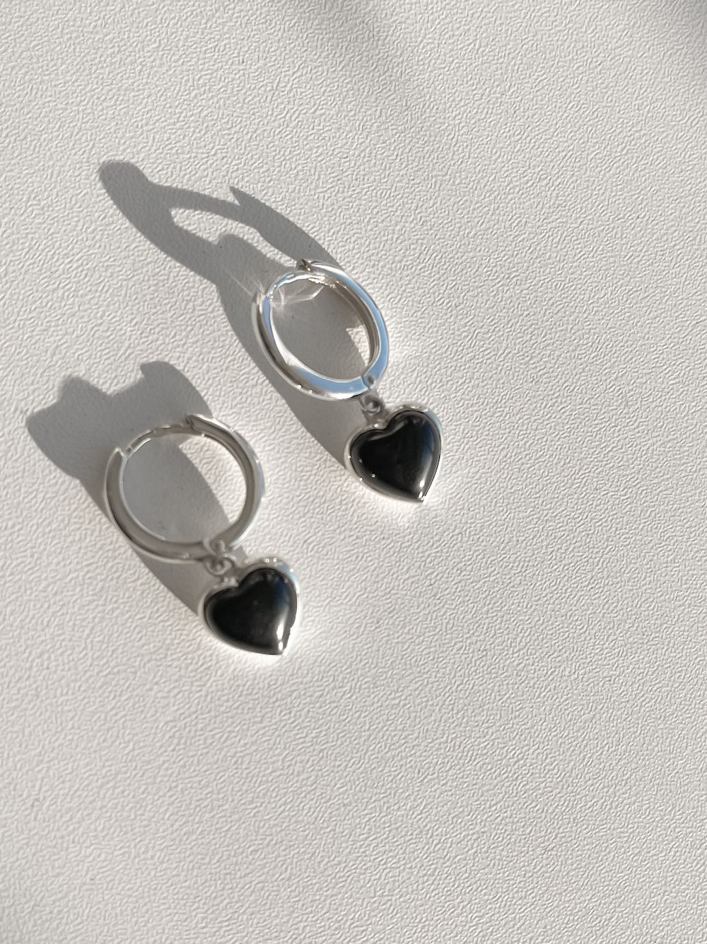 Серьги Heart S с чёрным ониксом