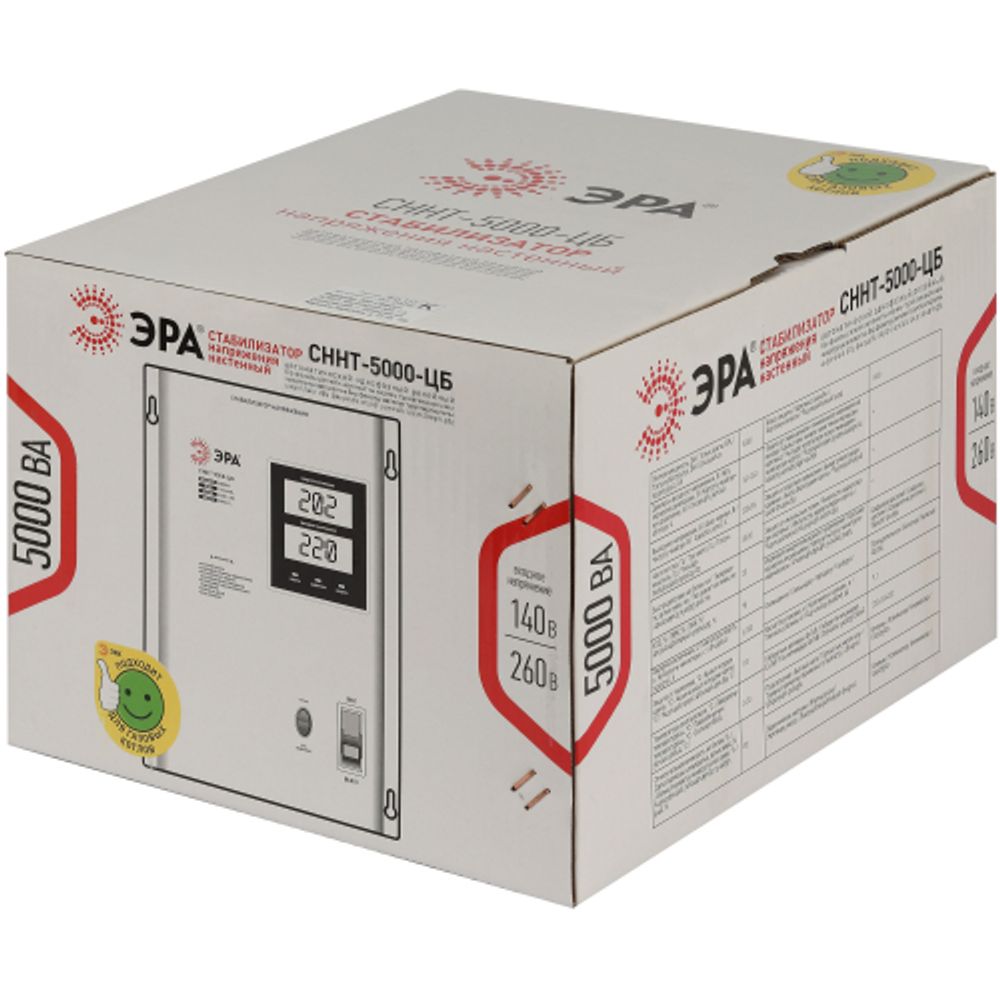 Стабилизатор напряжения ЭРА СННТ-5000-ЦБ настенный ц.д. 140-260В/220/В 5000ВА белый | Настенные
