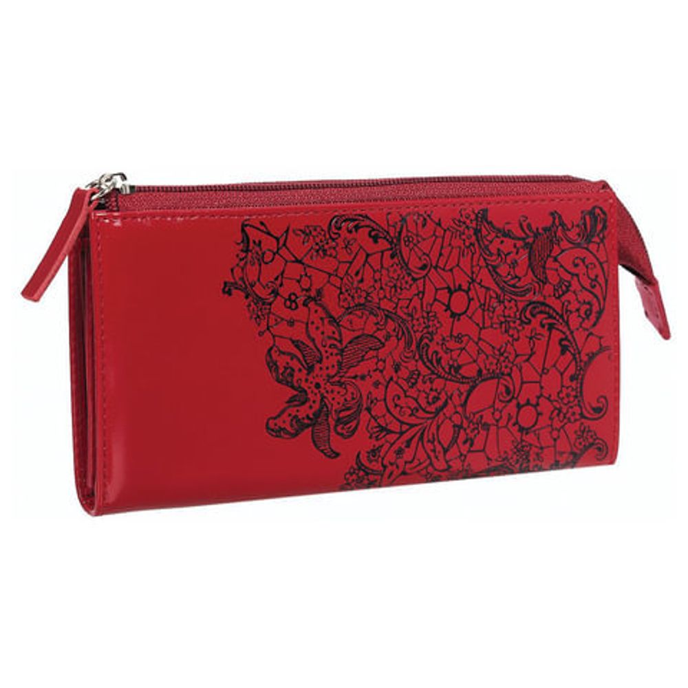 Портмоне женское BEFLER "Гипюр", 190х105 мм, натуральная кожа, молния, тиснение, красное, PJ.158.-1