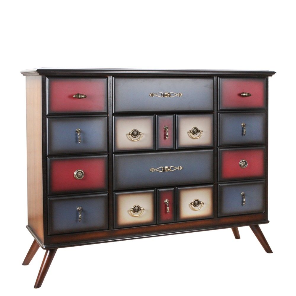 Комод Пандора - 2 с 4 ящиками и 2 полками Орех Mix Bright