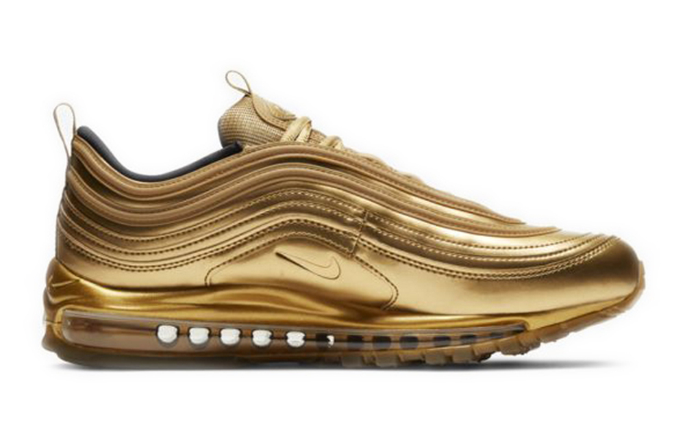 Nike Air Max 97 comfortable and versatile shock absorption, non-slip, wear-resistant, low-cut casual running shoes for men and women with the same liquid gold