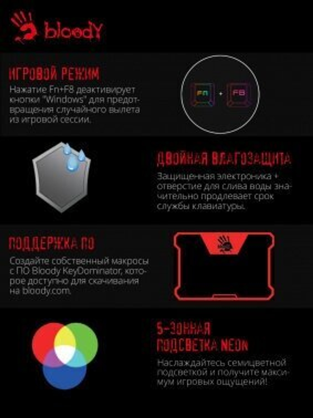 Клавиатура Bloody B500N Light Strike (LK), black, русская