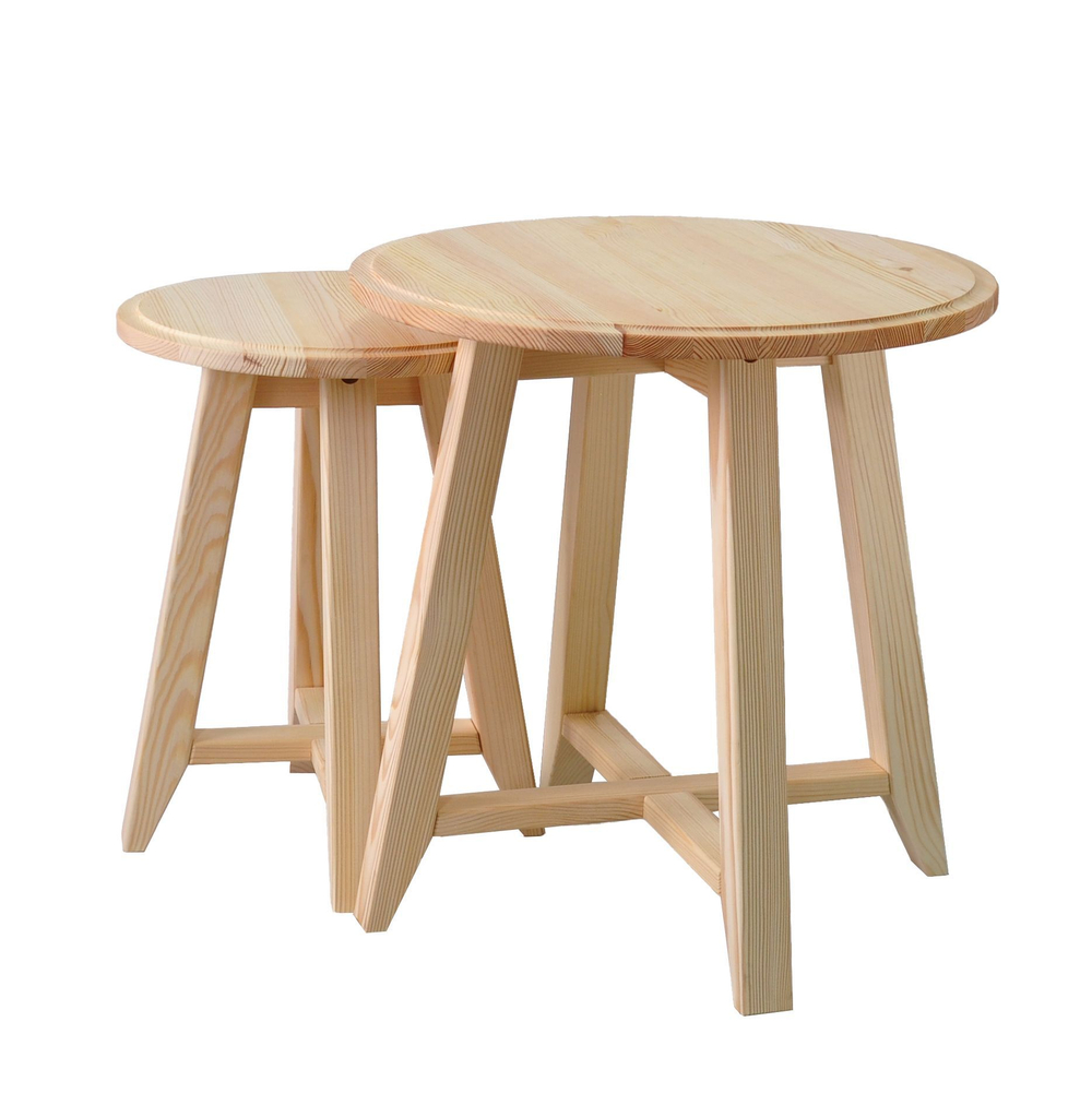 Журнальный столик 49х49х51, комплект из 2 штук, круглая столешница, массив сосны, IKEA