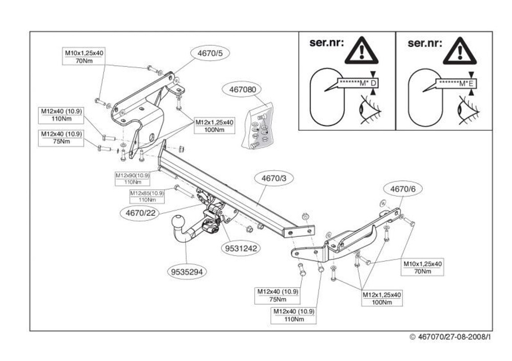 Фаркоп Brink (Thule) 467000 для Nissan Murano (2008 - )(паспорт и сертификат в комплекте)(без электрики)