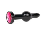 Удлиненная шарикообразная черная анальная втулка с малиновым кристаллом - 10,3 см. (Цвет: малиновый)