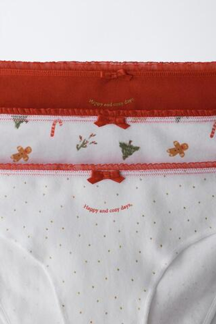 ZARA НАБОР ИЗ ТРЕХ ТРУСОВ С ПРИНТОМ, ЭКРЮ/КРАСНЫЙ