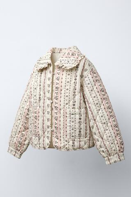 ZARA СТЕГАНАЯ КУРТКА С ПРИНТОМ, СВЕТЛО-БЕЖЕВЫЙ