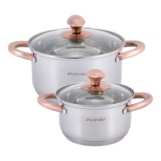 Набор кастрюль 4 предмета Kamille KM 4935 (1,5 л; 3 л.) из нержавеющей стали с ручками под медь