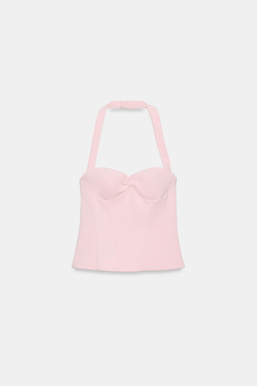 ZARA ТОП С ГОРЛОВИНОЙ ХАЛТЕР И ВЫРЕЗОМ СЕРДЕЧКОМ, БЛЕДНО-РОЗОВЫЙ