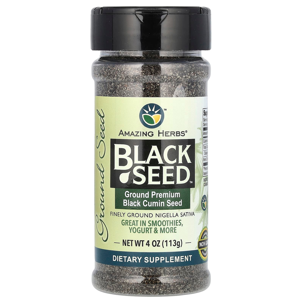 Amazing Herbs, Black Seed, молотые семена черного тмина премиального качества, 113 г (4 унции)