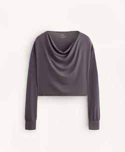 Oysho Футболка с драпированным вырезом из модала, темно-баклажановый