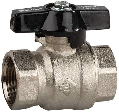 Кран шаровой ЗУБР полнопроходной ″мама-мама″, бабочка, хромиров латунь, 3/4″