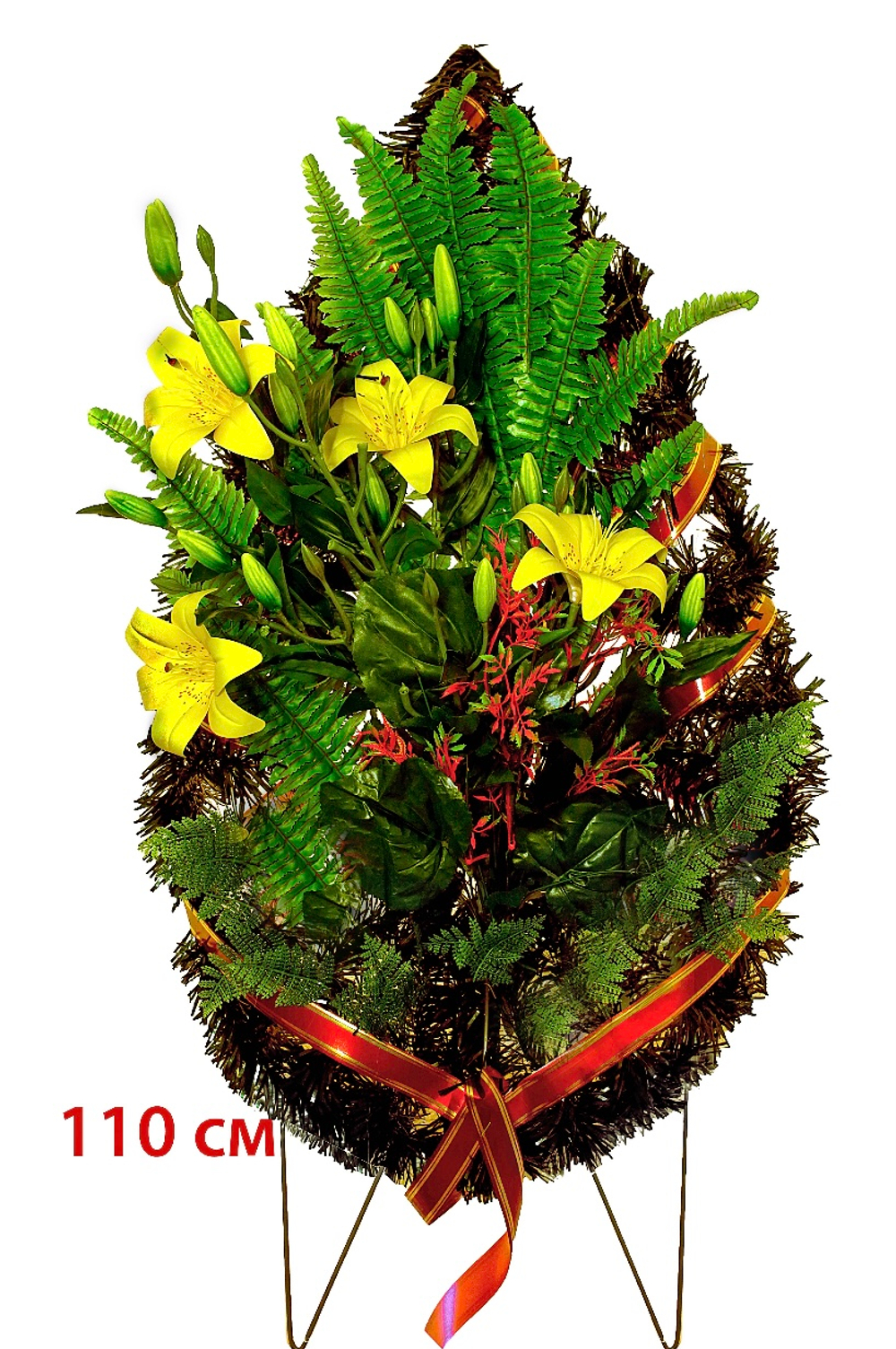 Венок ритуальный 110 см желтые лилии