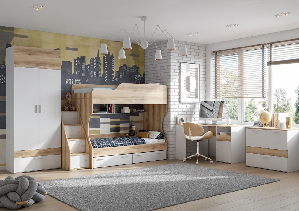 Геометрия-2 кровать двухъярусная, без матраца Делано светлый/белый