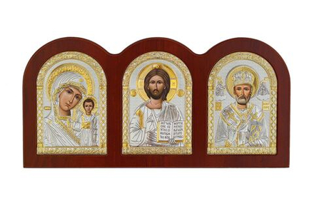 Триптих, Спаситель, Казанская БМ, Николай Чудотворец, икона, красное дерево 75х160