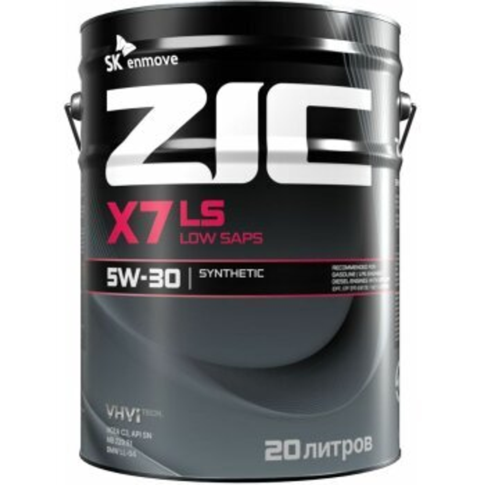 Масло моторное ZIC X7 LS 5w30 SN/CF, ACEA C3, Dexos2 20л