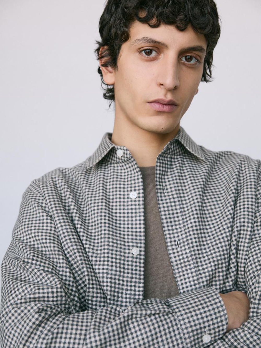 Massimo Dutti Рубашка из 100% хлопкового твила с меланжевым узором, сине-зеленый