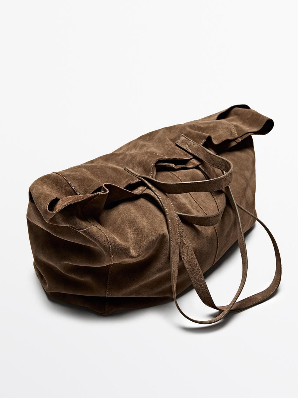 Massimo Dutti Большая сумка-шопер из замши и кожи, экрю