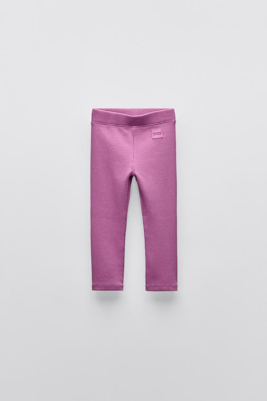 ZARA ЛЕГИНСЫ В РУБЧИК С НАШИВКОЙ, МАЛИНОВЫЙ