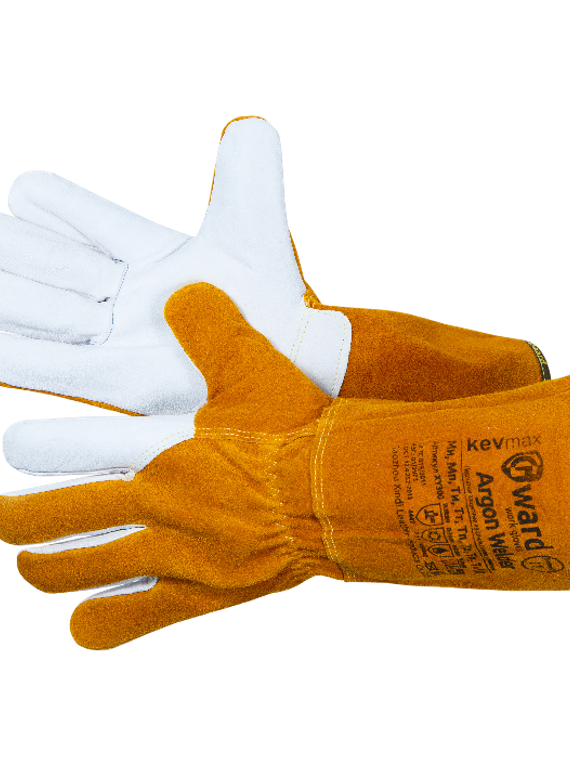 Краги Argon Welder из спилка с ладонью из белой кожи