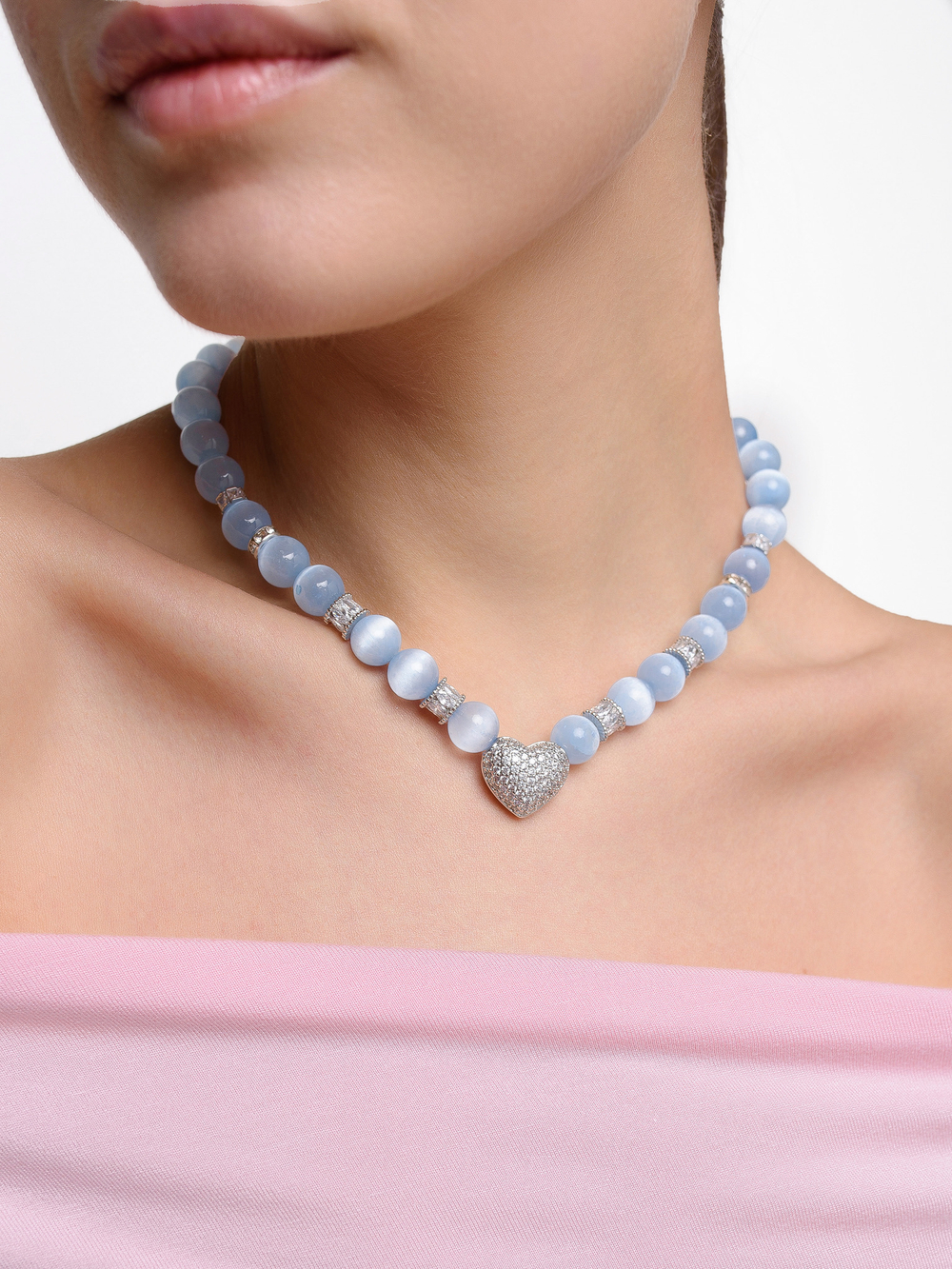 Колье "Summer heart" blue Silver