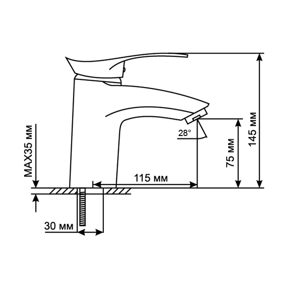 Смеситель для раковины 40k MIXLINE ML03-04 б/отв п/шпильку (без подводки)