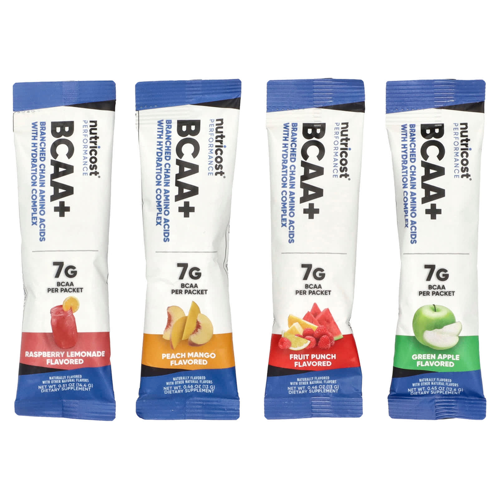 Nutricost, Performance, BCAA +, набор разнообразных продуктов, 20 пакетиков по 13–14 г (0,5 унции)
