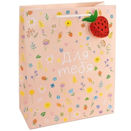 Пакет подарочный Для тебя (летние цветы) Розовый Металлик 16*12*7 см.