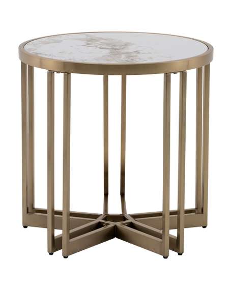 Журнальный столик Алиада 55х55 см светлая керамика сталь шампань