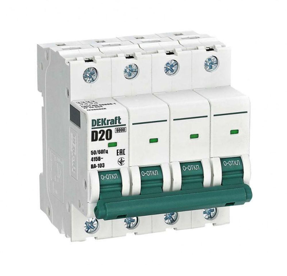 Выключатель автоматический модульный 4п D 20А 6кА ВА-103 DEKraft 12386DEK
