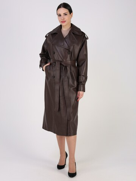 Тренч длинный кожаный с поясом плащ