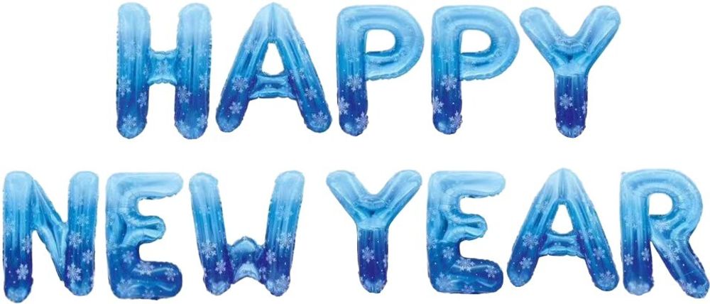 Набор шаров-букв (14&#39;&#39;/36 см) Мини-Надпись &quot;Happy New Year&quot;, Голубой/Синий, Градиент, 1 шт. в уп.