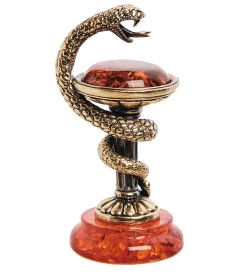 Народные промыслы AM-2725 Фигурка «Змея сосуд Гигеи» (латунь, янтарь)