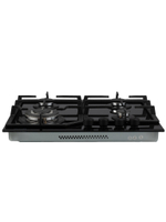 Газовая варочная панель шириной 60 см, Macbi MBH64WFGL.V1 (Model 2024) с Wok-конфоркой, Чёрное закаленное стекло, Электроподжиг, Газ-контроль, Решетки из чугуна