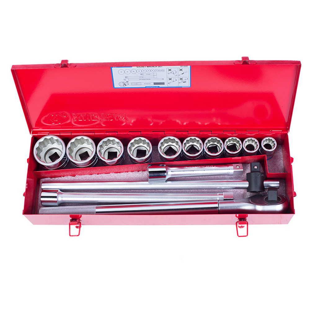 KING TONY (6014MR) Набор торцевых головок с принадлежностями 3/4", 12-гранные, 22-50 мм, 14 предметов