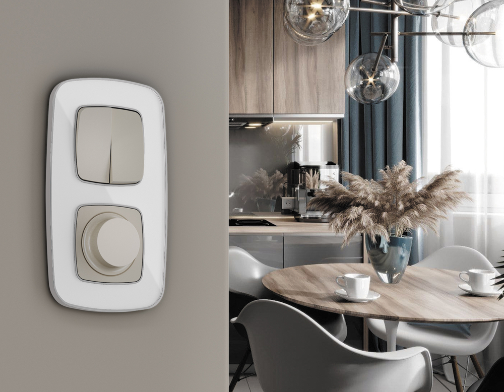 MO363020 Комплект механизма 2-кл проходного выключателя OMEGA Серо-бежевый матовый QUANT (OP3630, VM120)