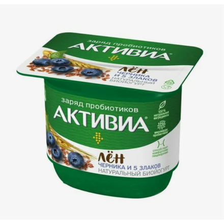Биойогурт Активиа Черника,злаки, лен 110 гр