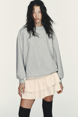 ZARA КОРОТКОЕ КОМБИНИРОВАННОЕ ПЛАТЬЕ С ВОЛАНАМИ, ЭКРЮ МЕЛАНЖ