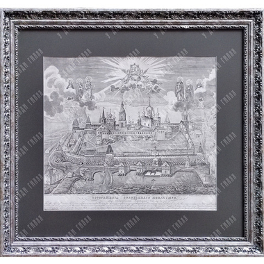 Саблин И. Вид Соловецкого монастыря с образом Преображения Господне вверху. Гравюра. 1884 г. СПБ.