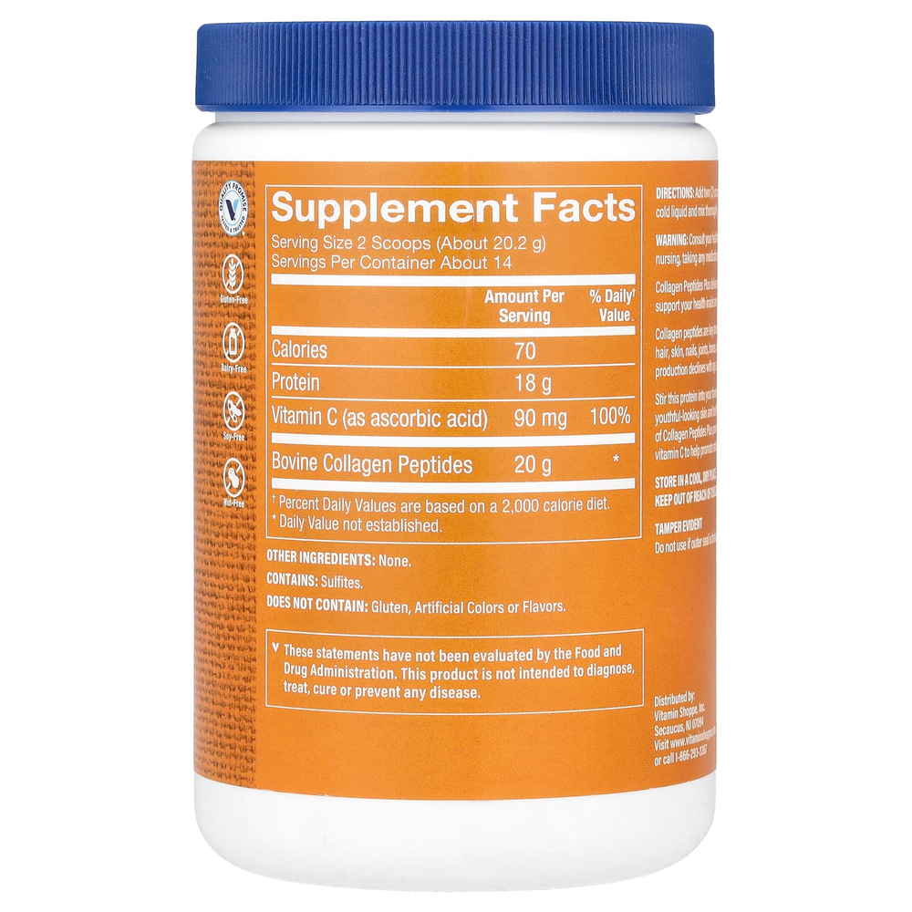 The Vitamin Shoppe, Collagen Peptides Plus, без ароматизаторов, 283 г (10 унций)