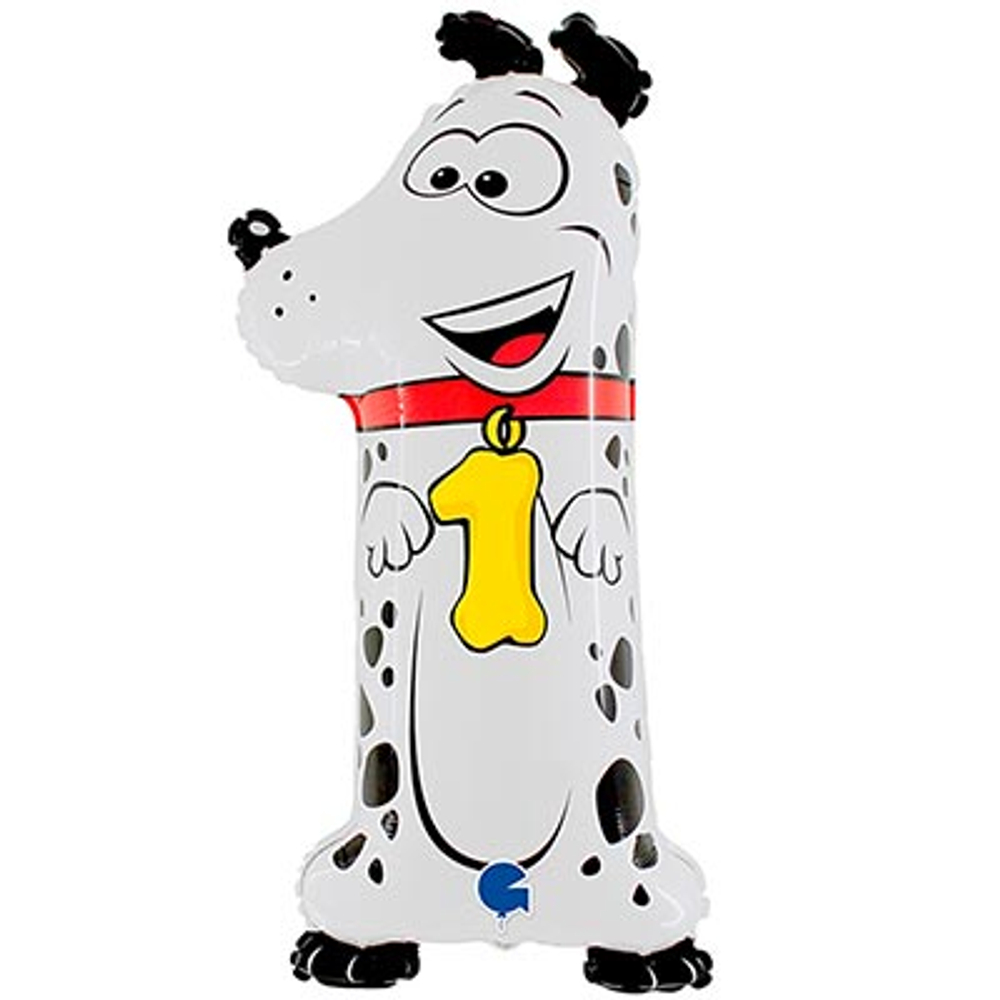Шар фольга Цифра 1 Далматин 102 см с гелием
