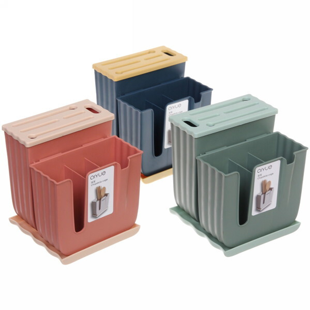 Подставка для ножей и столовых приборов «Стиль» 16*15*19см с поддоном, микс